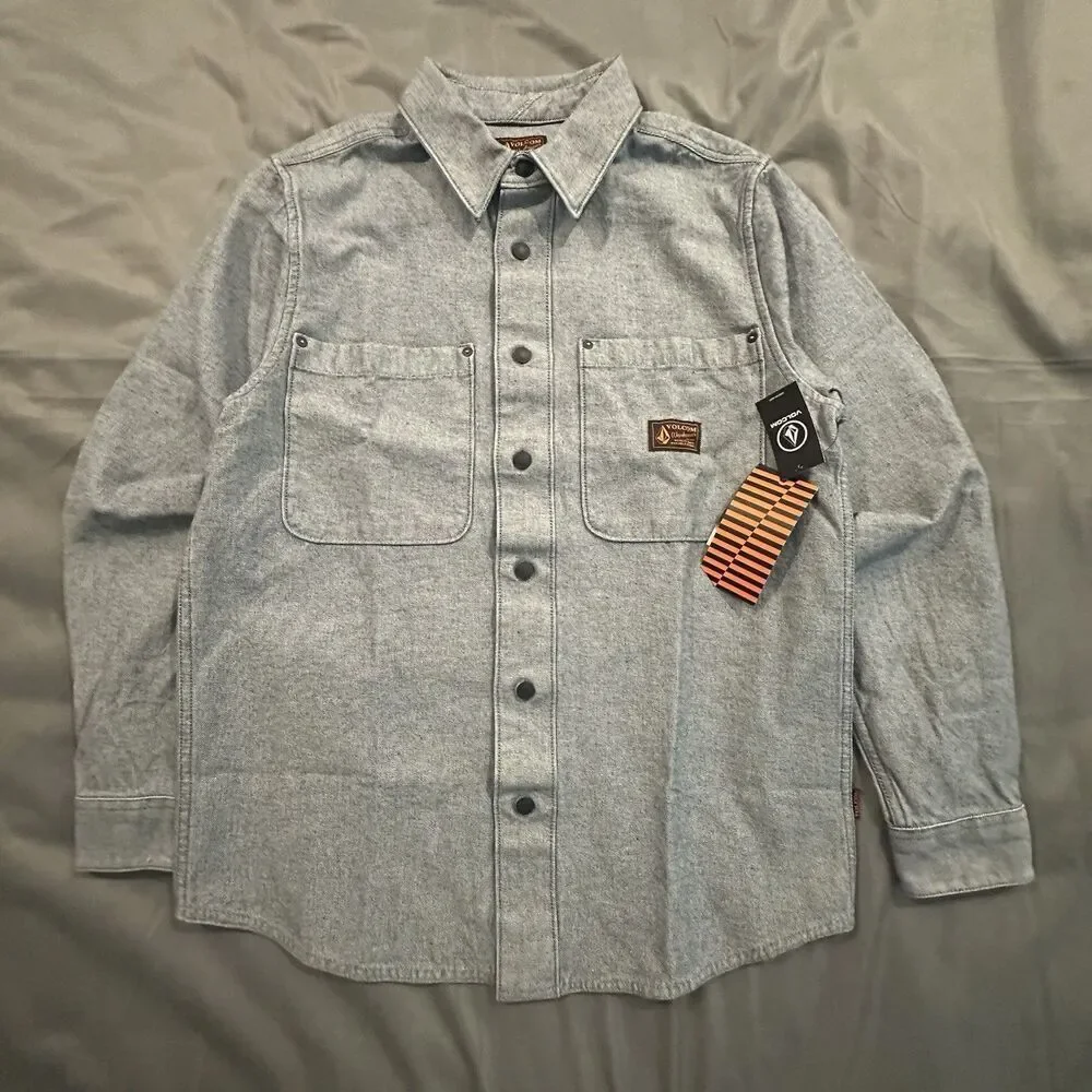 Volcom Levelstone Jacket Mens Medium Long Sleeve Button Collar Denim Shacket